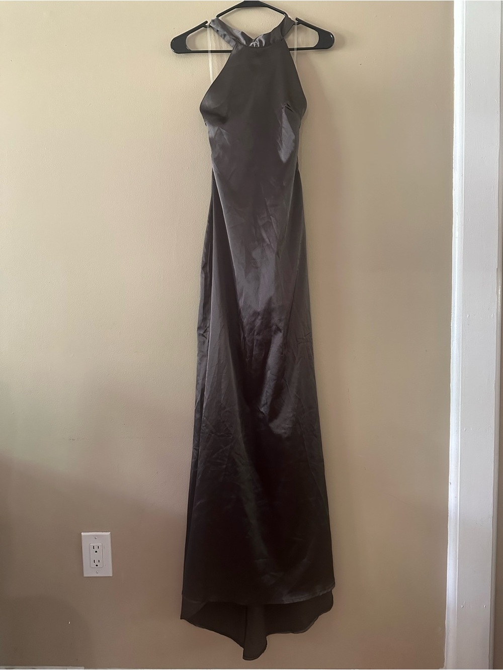 NWT TFNC London Satin Halter Gown in Chocolate Brown, Sz 8
